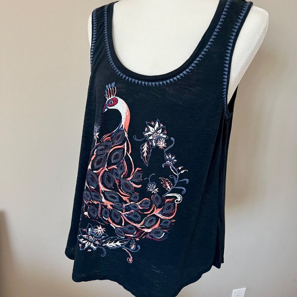 LUCKY BRAND Peacock Embroidered Tank Top Blue Multi Women's Large - Picture 5 of 10